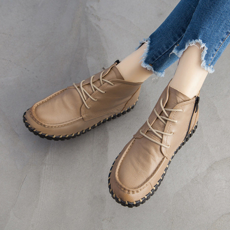Oxford Lace Up Women - จริงหนังรองเท้าผู้หญิงฤดูใบไม้ร่วง Lace Up Oxfords รองเท้าขนาด42ผู้หญิงฤดูหนาวขนสั้นรองเท้าบู๊ตกันน้ำสำหรับสุภาพสตรีข้อเท้ารองเท้า