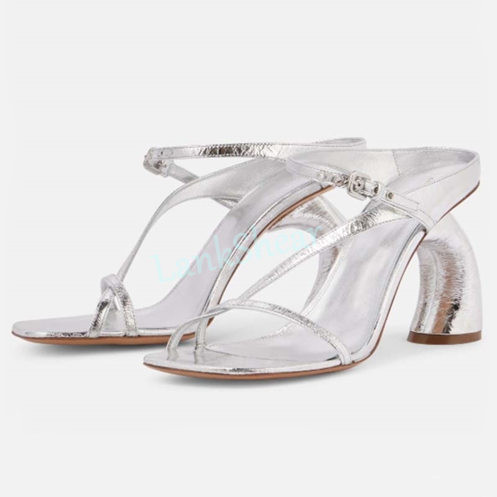 Women'S Shoes Paris - รองเท้าส้นสูงหนังแก้วแบบแปลกตา หัวเหลี่ยม สายรัดข้อเท้า แฟชั่นเซ็กซี่ รองเท้าผู้หญิงสำหรับงานเลี้ยงสีน้ำตาลล้วน