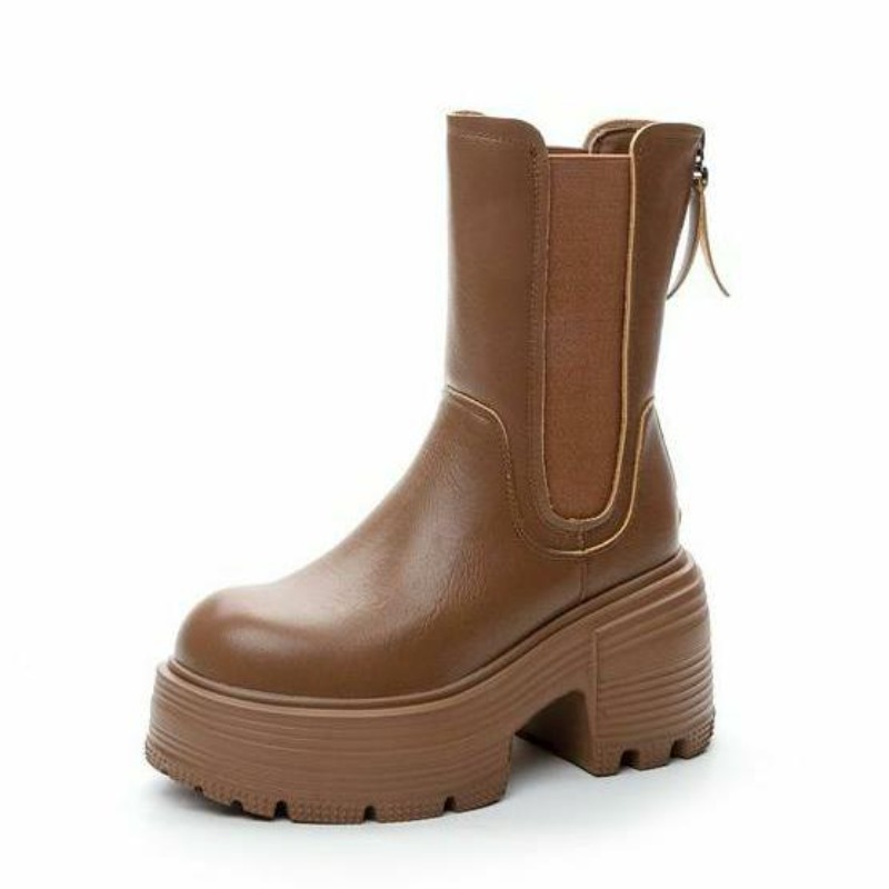 Women'S Shoes High Arch Support - รองเท้าบูทเชลซีหนังแท้ทรงมอเตอร์ไซค์แบบรัดข้อเท้า 9 ซม. รุ่นใหม่จาก ROME สำหรับผู้หญิง