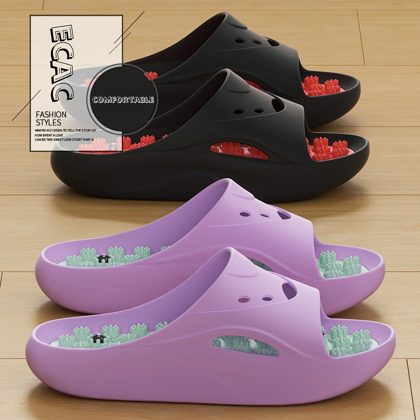 Women'S Shoes To Men'S Size - รองเท้าแตะนวด EVA สำหรับผู้หญิงและผู้ชาย พื้นหนา กันลื่น ใส่ในห้องน้ำ