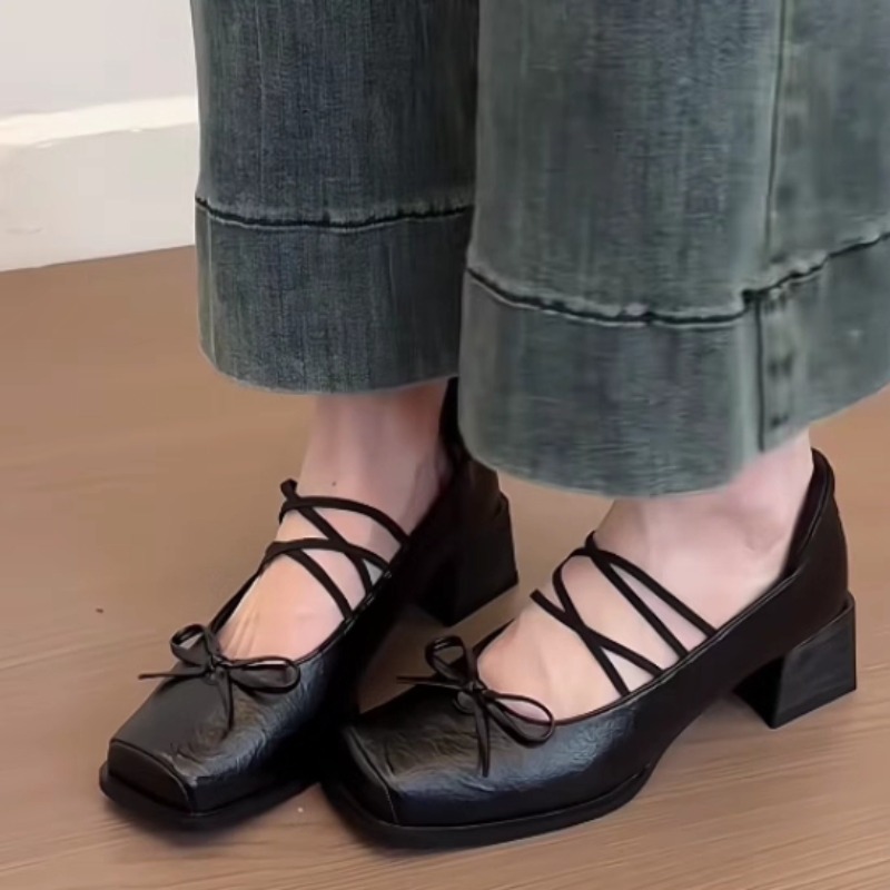 Women'S Shoes In Size 12 - รองเท้าแฟชั่นแบบสวม ส้นเตี้ย หัวเหลี่ยม ประดับโบว์ กันลื่น ทนทานต่อการสึกหรอ