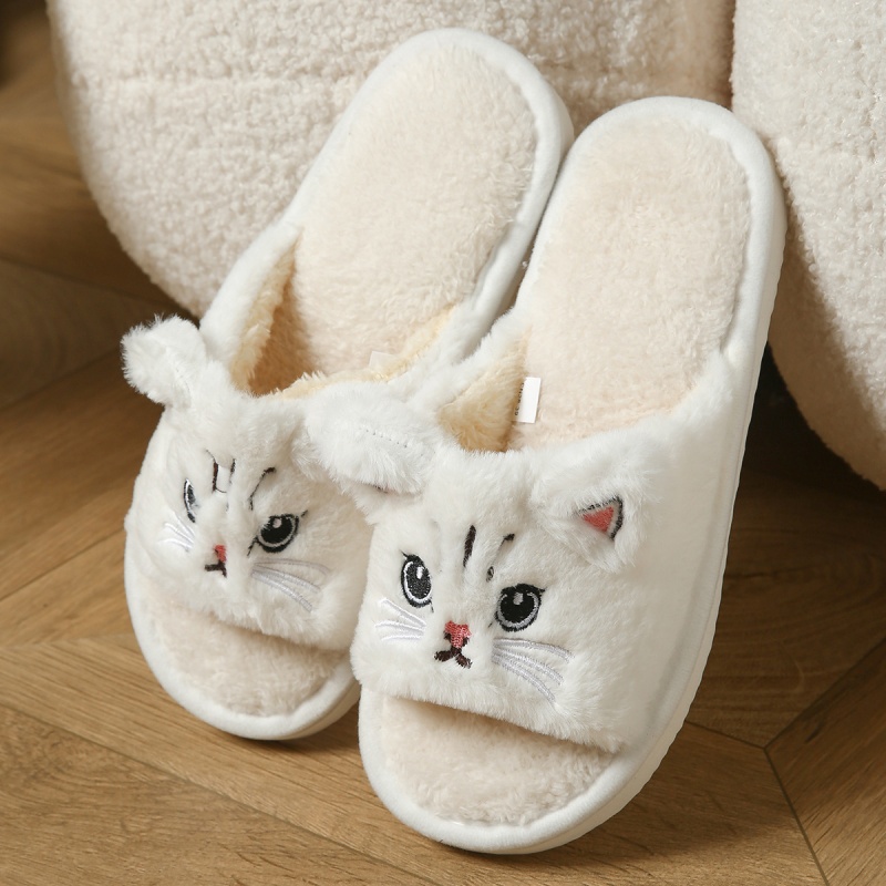 Women Shoes For Winter - รองเท้าแตะขนนุ่มลายแมวน่ารักสำหรับผู้หญิงและผู้ชาย รองเท้าแตะในบ้านลายการ์ตูนสัตว์ นุ่มสบาย พื้นหนา EVA
