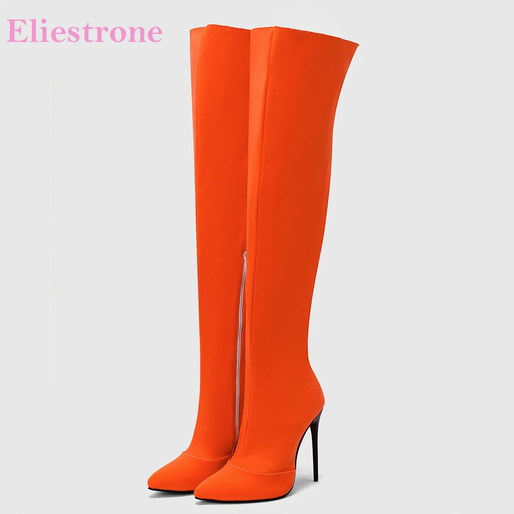 Women'S Shoes In Size 12 - ฤดูหนาวใหม่ Glamour สีส้มสีเหลืองผู้หญิงกว่าเข่ารองเท้าบูทร้อนสูงบางส้น Lady รองเท้า PLUS