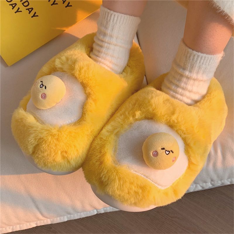 Women Shoes For Winter - รองเท้าแตะรูปไข่ดาวน่ารักแบบใหม่สำหรับผู้หญิง รองเท้าแตะในบ้านบุด้วยผ้าฟลีซลายไข่ดาว ดีไซน์แปลกใหม่สำหรับผู้หญิง