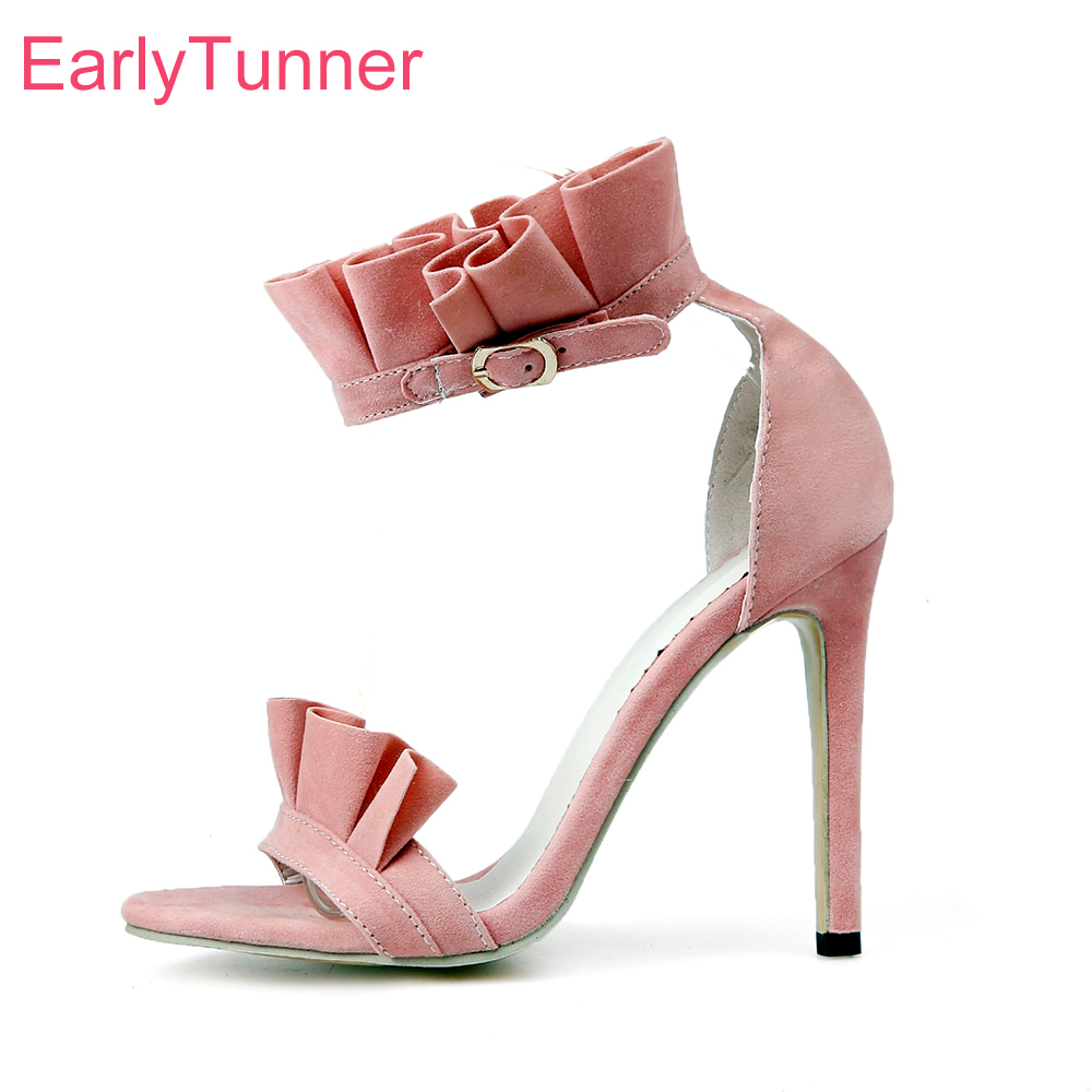Women'S Shoes In Size 12 - รองเท้าส้นสูงแฟชั่นสีชมพูสำหรับฤดูร้อน ประดับระบาย ปลายมน ส้นบาง เหมาะสำหรับงานปาร์ตี้ มีไซส์ใหญ่พิเศษ
