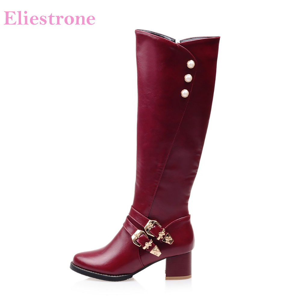 Women'S Shoes In Size 12 - แฟชั่นใหม่เอี่ยมรองเท้าบู๊ตสูงถึงเข่าสำหรับผู้หญิงสีดำสีแดงส้น2นิ้วรองเท้ารองเท้าสุภาพสตรี HL21ขนาดใหญ่ไซส์12 31 45 52