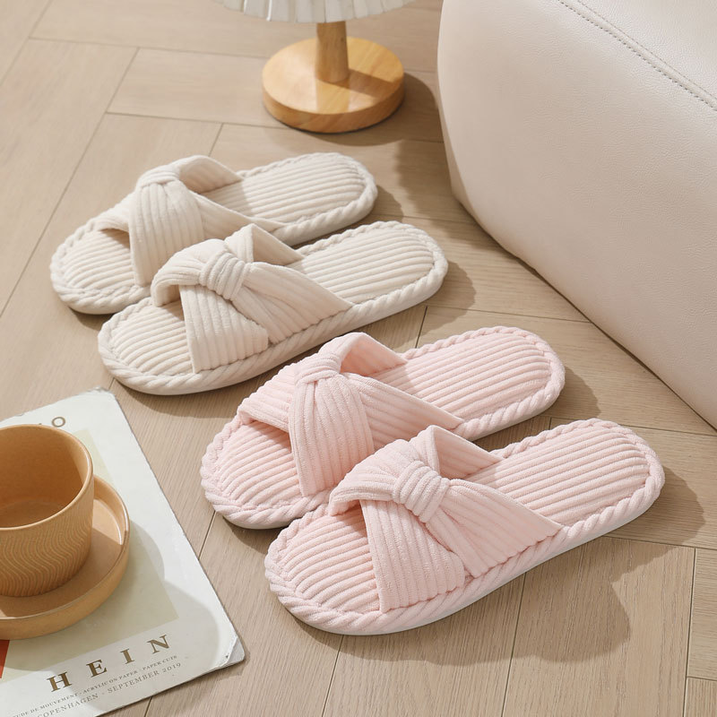 Women Shoes For Winter - Corduroy สายคล้องคอรองเท้าแตะสําหรับสตรีเปิดนิ้วเท้าผ้าฝ้ายลื่นรองเท้าในร่มผู้หญิงน้ําหนักเบา Comfort ห้องนอนรองเท้าแตะ