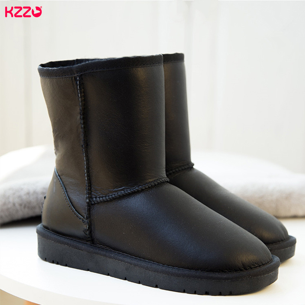 Women Shoes In Australia - KZZO ขนสัตว์ธรรมชาติขนสัตว์เรียงรายกันน้ําหนังแบนรองเท้าบู๊ตหิมะผู้หญิงออสเตรเลียคลาสสิกของแท้ Cowhide หนังฤดูหนาว WARM รองเท้า
