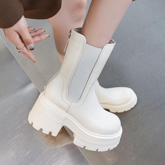 รองเท้าบูทเชลซีหนังแท้ทรงมอเตอ - Women'S Shoes High Arch Support บทวิจารณ์และราคา