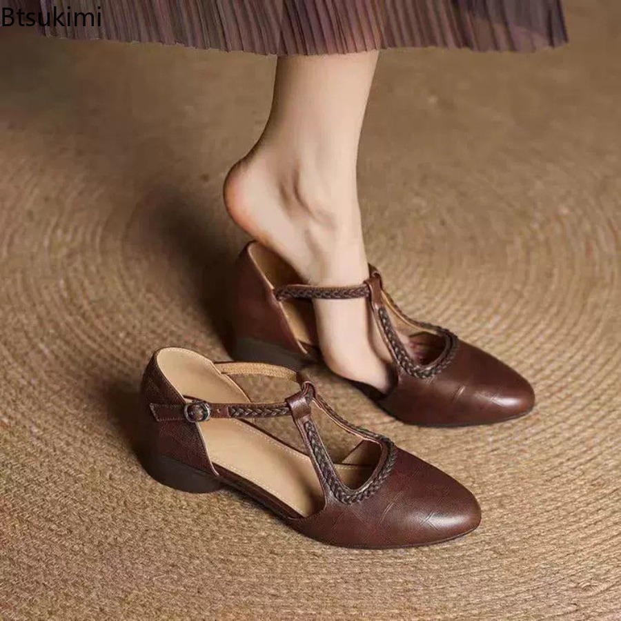 รองเท้าส้นหนาแบบสวมเปิดส้นสไตล - Women Shoes Sandals บทวิจารณ์และราคา