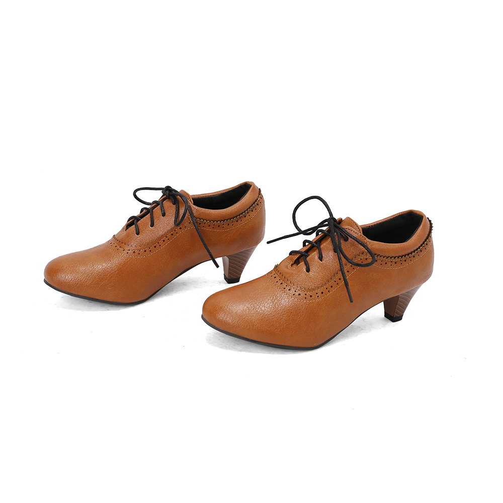   รองเท้าส้นสูงแบบผูกเชือกสีน้ - Oxford Lace Up Women บทวิจารณ์และราคา