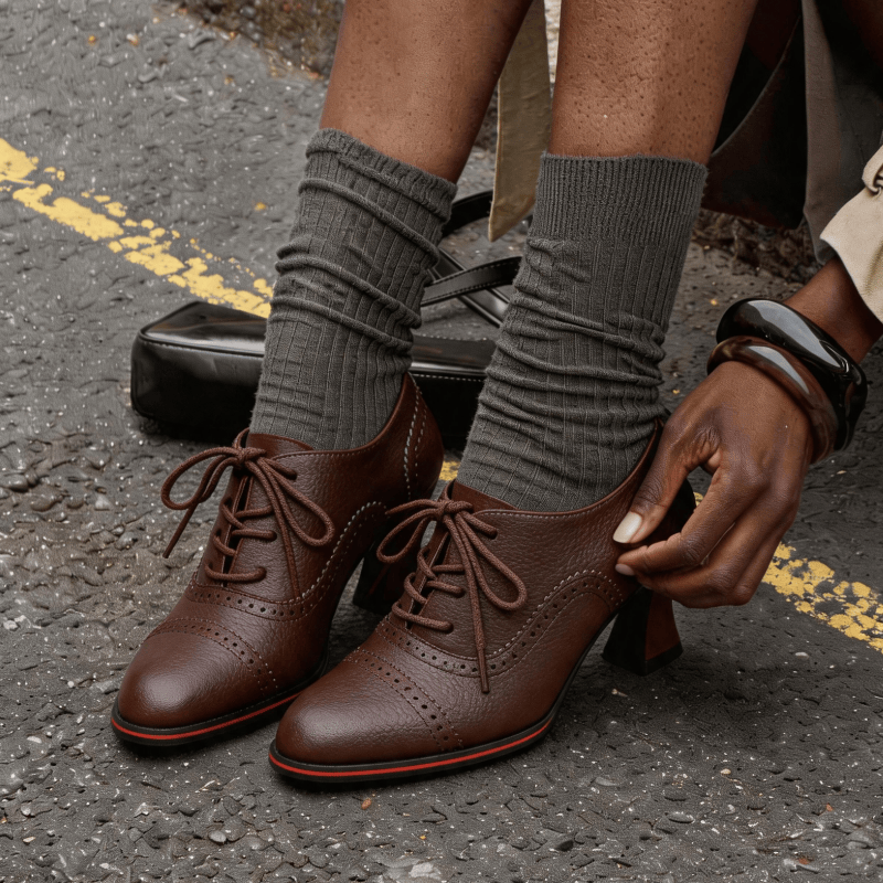 รองเท้าส้นเตี้ยหนังเทียมสำหรับ - Oxford Lace Up Women บทวิจารณ์และราคา