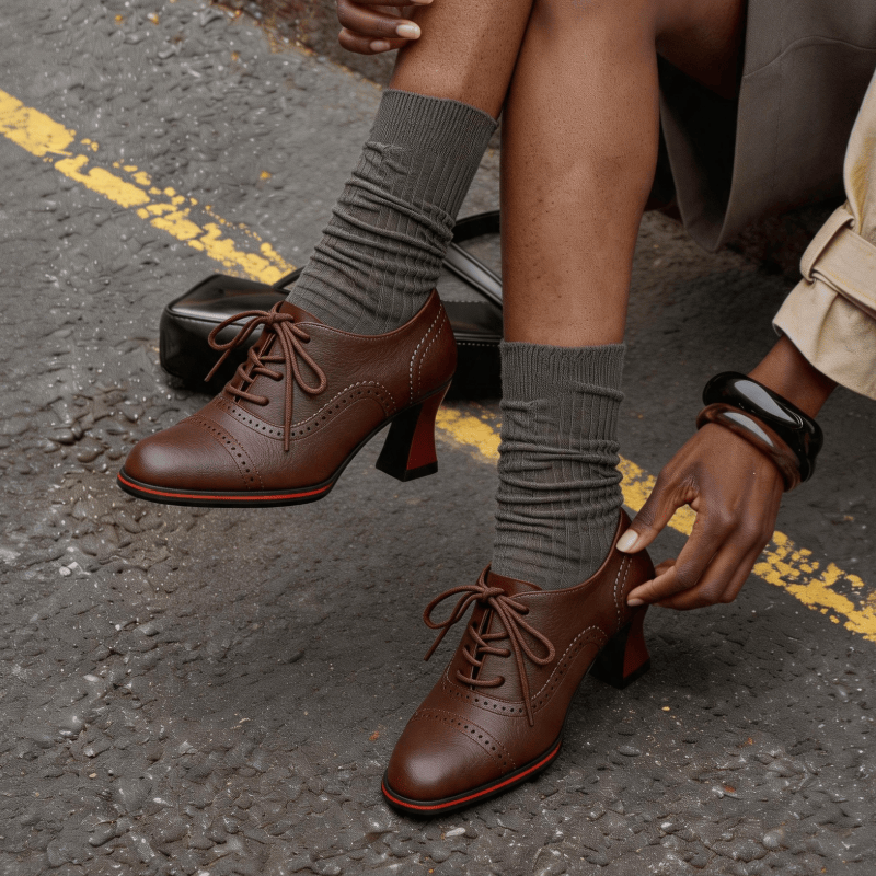 รองเท้าส้นเตี้ยหนังเทียมสำหรับ - Oxford Lace Up Women บทวิจารณ์และราคา