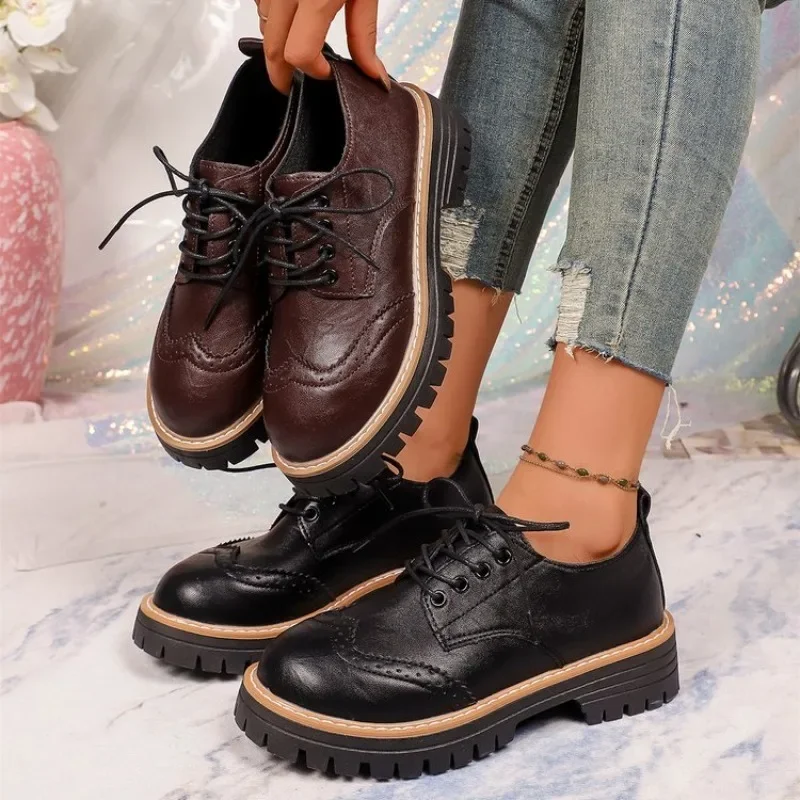 รองเท้าผู้หญิงแบบคลาสสิก พื้นห - Oxford Lace Up Women บทวิจารณ์และราคา