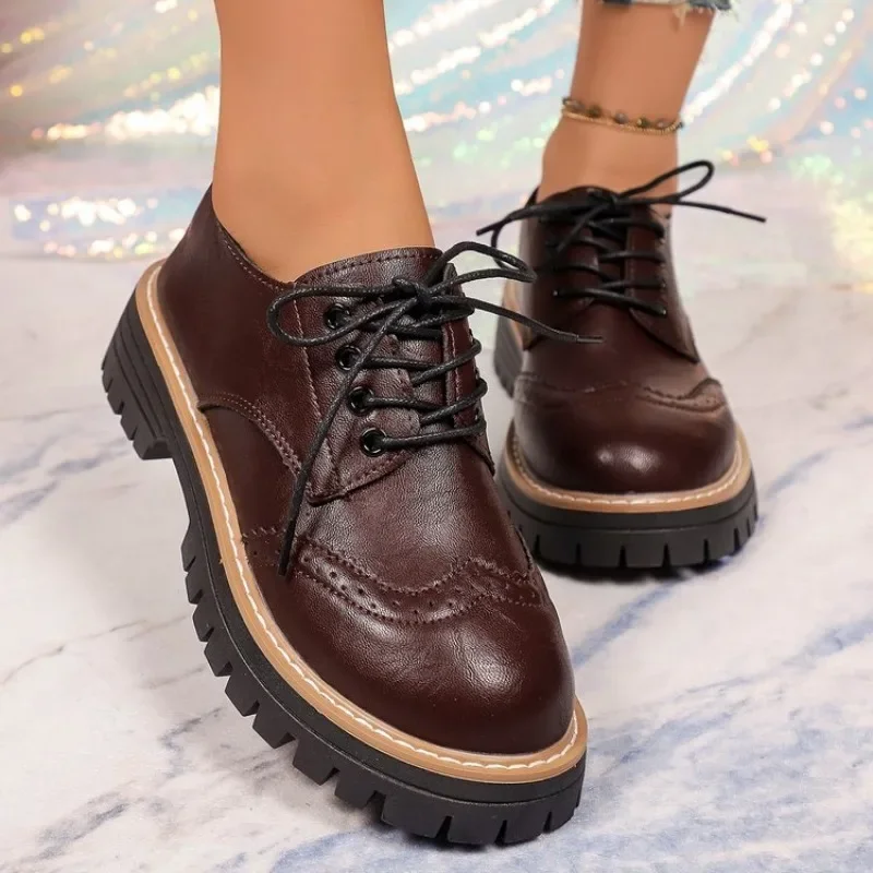 รองเท้าผู้หญิงแบบคลาสสิก พื้นห - Oxford Lace Up Women บทวิจารณ์และราคา