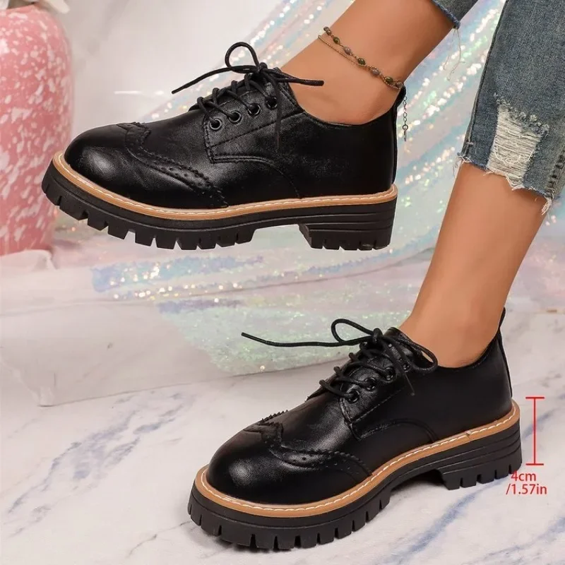 รองเท้าผู้หญิงแบบคลาสสิก พื้นห - Oxford Lace Up Women บทวิจารณ์และราคา