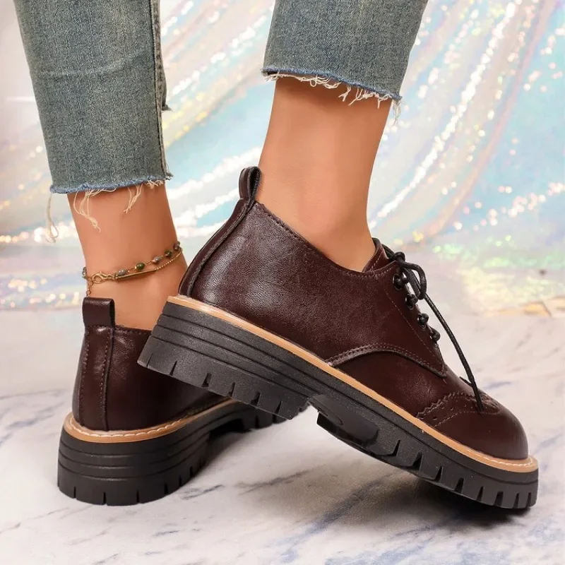 รองเท้าผู้หญิงแบบคลาสสิก พื้นห - Oxford Lace Up Women บทวิจารณ์และราคา